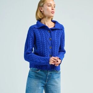 Kristin Cashmere cable-Knit Button Front Cardigan - Royal Blue/Bright Indigo